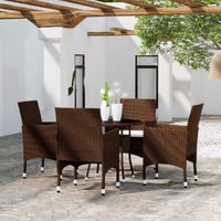  5 Piece Garden Dining Set Poly Rattan Brown