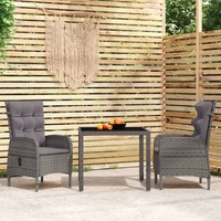  3 Piece Garden Dining Set Poly Rattan Grey