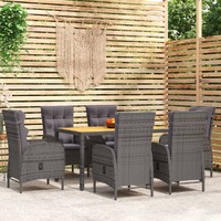  7 Piece Garden Dining Set Poly Rattan Grey