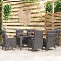 7 Piece Garden Dining Set Poly Rattan Grey