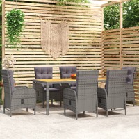  7 Piece Garden Dining Set Poly Rattan Grey