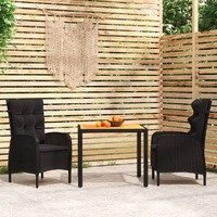  3 Piece Garden Dining Set Poly Rattan Black