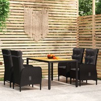  5 Piece Garden Dining Set Poly Rattan Black