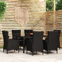  7 Piece Garden Dining Set Poly Rattan Black