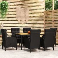  7 Piece Garden Dining Set Poly Rattan Black