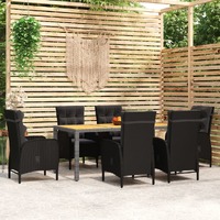  7 Piece Garden Dining Set Poly Rattan Black