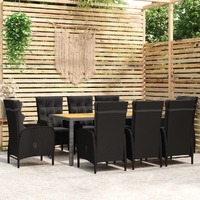  9 Piece Garden Dining Set Poly Rattan Black