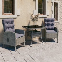  3 Piece Garden Dining Set Poly Rattan and Glass Grey