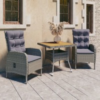  3 Piece Garden Dining Set Poly Rattan and Acacia Wood Grey