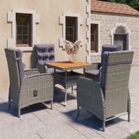  5 Piece Garden Dining Set Poly Rattan and Acacia Wood Grey