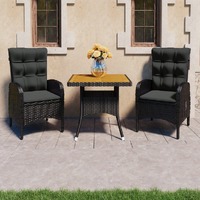  3 Piece Garden Dining Set Poly Rattan and Acacia Wood Black