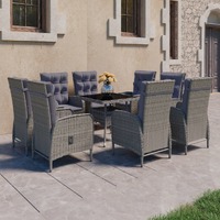  9 Piece Garden Dining Set Poly Rattan and Glass Grey