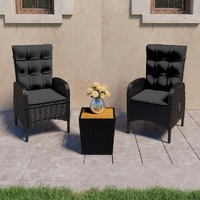  3 Piece Garden Bistro Set Poly Rattan and Acacia Wood Black