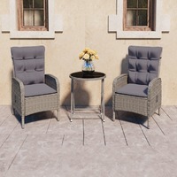  3 Piece Garden Bistro Set Poly Rattan and Glass Grey