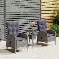  3 Piece Garden Bistro Set Poly Rattan Grey