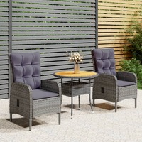  3 Piece Garden Bistro Set Poly Rattan Grey