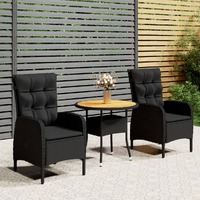  3 Piece Garden Bistro Set Poly Rattan Black