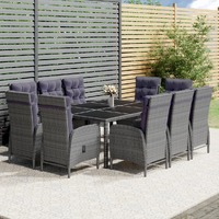  11 Piece Garden Dining Set Poly Rattan Grey