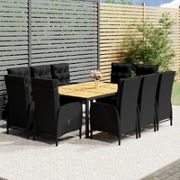  11 Piece Garden Dining Set Poly Rattan Black