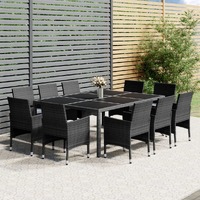  11 Piece Garden Dining Set Poly Rattan Grey