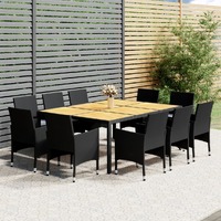 11 Piece Garden Dining Set Poly Rattan Black