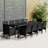  11 Piece Garden Dining Set Poly Rattan Black