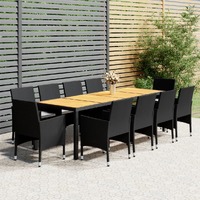  11 Piece Garden Dining Set Poly Rattan Black