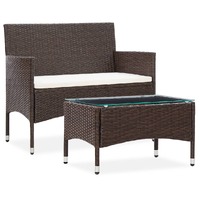  2 Piece Garden Lounge Set with Cushion Poly Rattan Brown