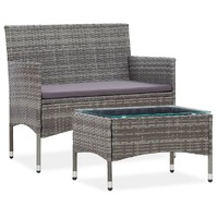  2 Piece Garden Lounge Set with Cushion Poly Rattan Grey
