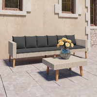  2 Piece Garden Lounge Set with Cushions Poly Rattan Beige