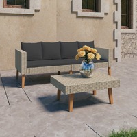  2 Piece Garden Lounge Set with Cushions Poly Rattan Beige