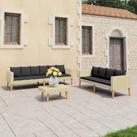  3 Piece Garden Lounge Set with Cushions Poly Rattan Beige