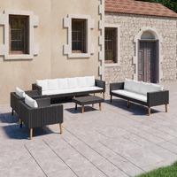  5 Piece Garden Lounge Set with Cushions Poly Rattan Black