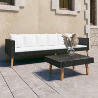  2 Piece Garden Lounge Set with Cushions Poly Rattan Black