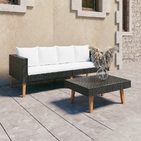  2 Piece Garden Lounge Set with Cushions Poly Rattan Black