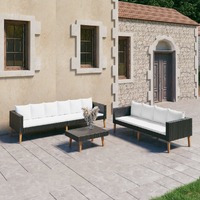  3 Piece Garden Lounge Set with Cushions Poly Rattan Black