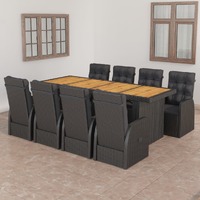  9 Piece Outdoor Dining Set with Cushions Poly Rattan Black