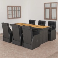  7 Piece Outdoor Dining Set with Cushions Poly Rattan Black