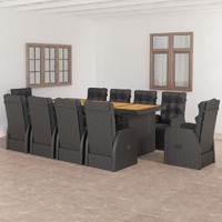  11 Piece Outdoor Dining Set with Cushions Poly Rattan Black