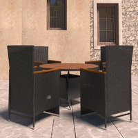  5 Piece Outdoor Dining Set with Cushions Poly Rattan Black