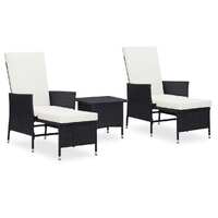  3 Piece Garden Lounge Set with Cushions Poly Rattan Black