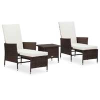  3 Piece Garden Lounge Set with Cushions Poly Rattan Brown