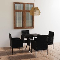  5 Piece Garden Dining Set Poly Rattan Black
