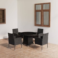  5 Piece Garden Dining Set Poly Rattan Black