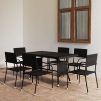  7 Piece Garden Dining Set Poly Rattan Black