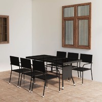  7 Piece Garden Dining Set Poly Rattan Black