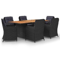  7 Piece Garden Dining Set Poly Rattan Black
