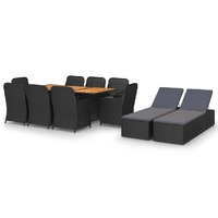 11 Piece Garden Dining Set Poly Rattan Black