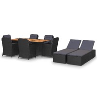  9 Piece Garden Dining Set Poly Rattan Black