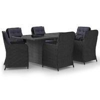  7 Piece Garden Dining Set Poly Rattan Black